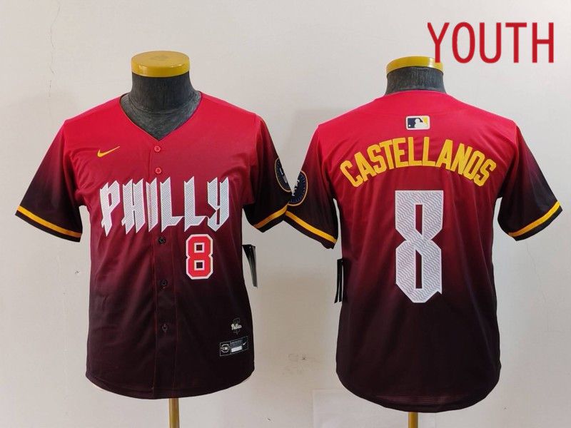 Youth Philadelphia Phillies #8 Castellanos Red City Edition 2024 Nike MLB Jersey style 3